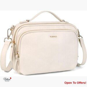 Faux Leather Crossbody Bag with Top Handle Multi Pockets Vegan